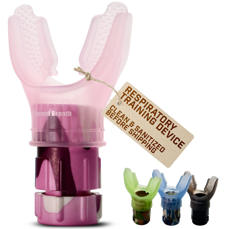 Second Breath Respiratory Trainer | Made with High Grade Silicone | Premium Lung Exerciser in Four Exotic Colors | Breathe Easier with Stronger Lungs | Portable & Easy to Clean